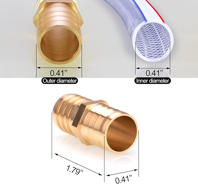 BlingKingdom 3pcs 3/8"(10mm) Hose Repair Kit Hose Connector Barb Splicer Mender Hose Brass Barb Fitting Watertight Straight Hose Barb Connector with 6pcs Stainless Steel Pipe Clamp for Water/Fuel/Air