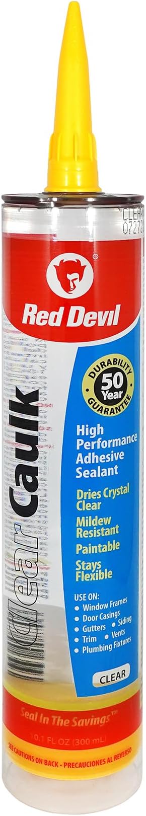 Red Devil 0870 Clear Caulk High Performance Adhesive Sealant, 10.1 Oz., Clear, 1 Pack