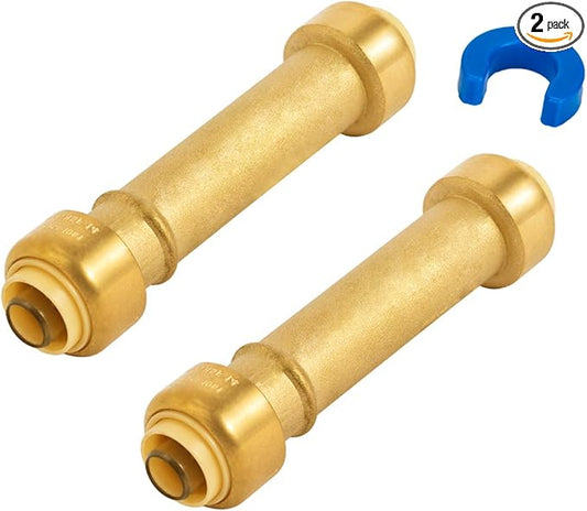 SUNGATOR 1/2 Inch Slip Coupling, Fatest Way for Emergency Repair and Leaks Fix, No Lead Brass Push-to-Connect Plumbing Fittings for PEX Pipe, Copper, CPVC, PE-RT, With 1 Disconnect Clip, Pack of 2