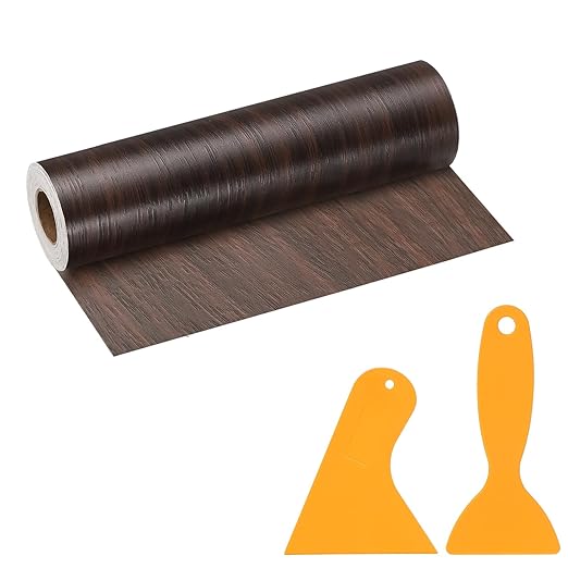 PATIKIL Wood Grain Repair Tape, 8" x 33' Self Adhesive Realistic Wood Tape with Scraper Durable Repair Patch for Furniture Floor Window Door Table DIY Home Decor, Black Walnut