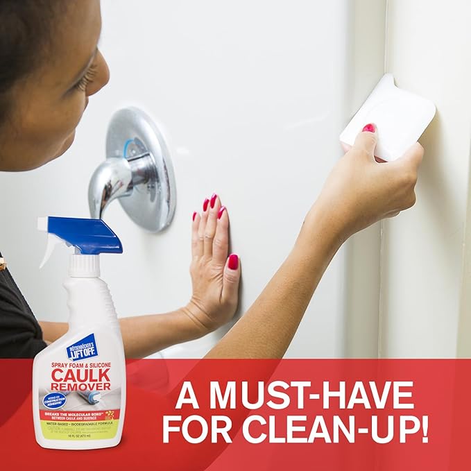 Motsenbocker’s Lift Off 41116 16-Ounce Silicone Latex Caulk and Foam Sealant Remover Spray is Safe on Showers, Construction Adhesives, Stainless Steel, Ceramic Water-Based, White