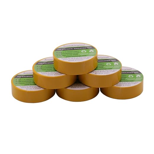 Electrical Tape Yellow 6 Pack 3/4-Inch by 30 Feet, Voltage Level 600V Dustproof, Adhesive for General Home Vehicle Auto Car Power Circuit Wiring Yellow