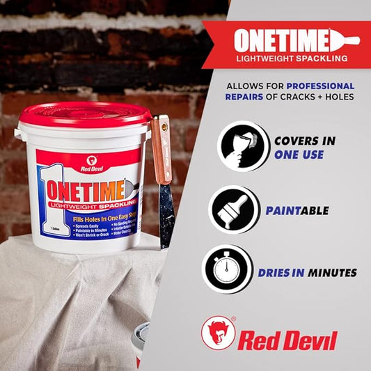 Red Devil 0541 ONETIME Lightweight Spackle Wall Repair, Spackling for Holes Drywall, 1 Gallon, White, Made in USA