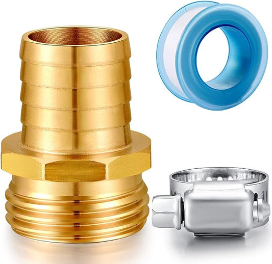 Solid Brass Garden Hose Repair kit Connector with Clamps 3/4" Barb x 3/4" Male,Fit for Garden Hose Fitting,Male and Female Hose Fittings