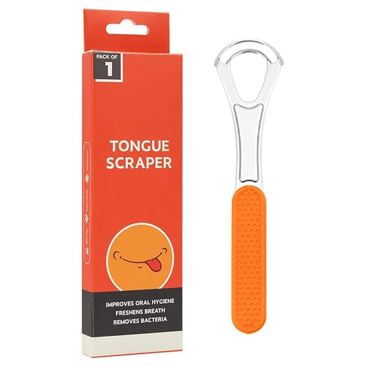 Stainless Steel Tongue Scraper for Adults, Double-Layer Tongue Cleaner for Bad Breath, Silicone Handle, Wide-Head Design, Dental Kit Oral Care Tools, Scrappers Tool (1 PCS)