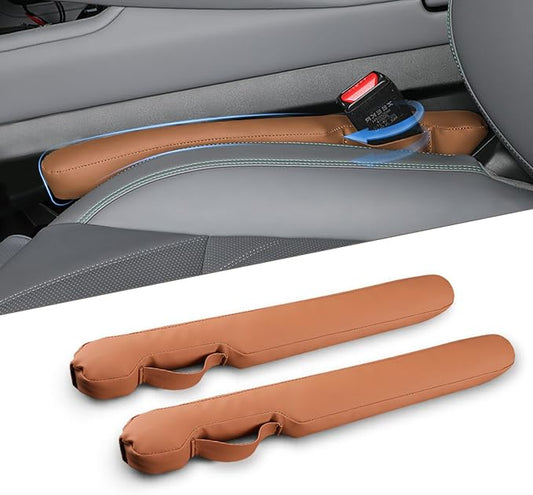 Leather Car Seat Gap Filler Universal for Car Truck SUV to Block The Gap Between Seat and Console Stop Things from Dropping 2 Packs Tan