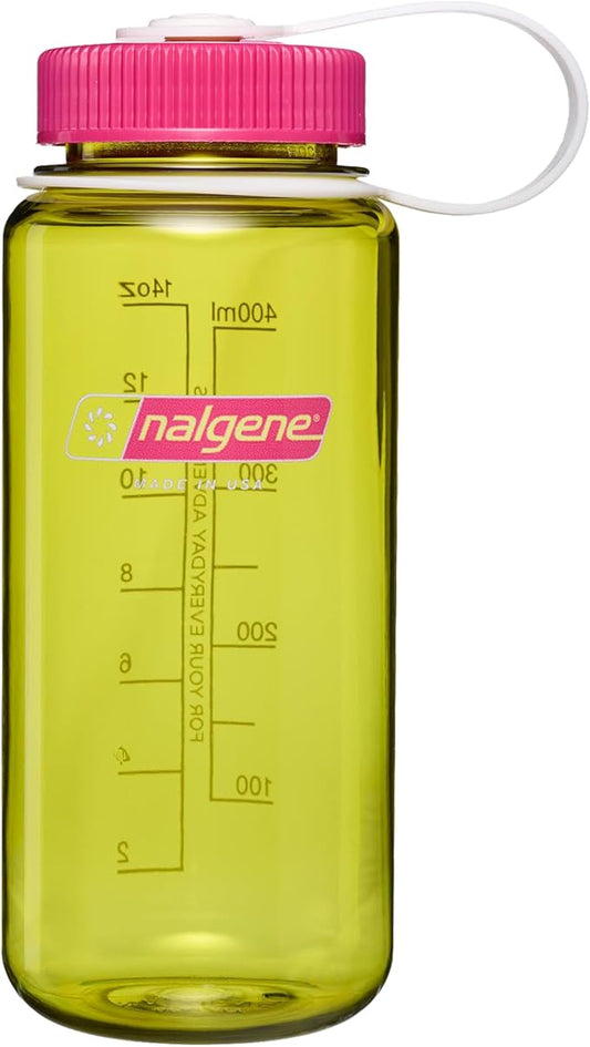 Nalgene 16 oz Wide Mouth Water Bottle | Slim Cup Holder Size, BPA-Free, Durable & Leak Proof Travel Bottle – Thrill & Motion, Endive w/Fuschia Purple