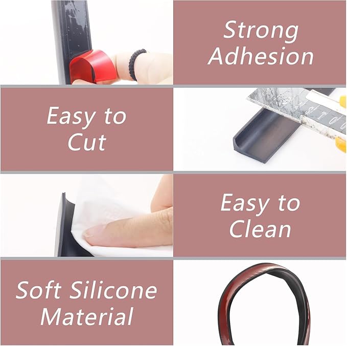 78 Inch Shower Threshold Water Dam, Silicone Barrier Shower Door Bottom Seal Strip, Self Adhesive Waterproof Barrier, for Kitchen Countertop Sink, Cooktop, Bathroom (Black)