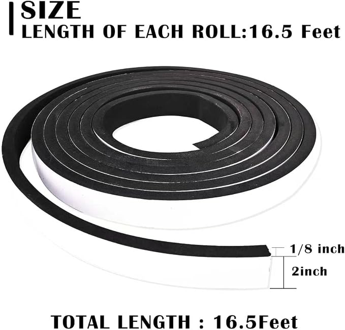2" Wide x 1/8" Thick Closed Cell Weather Stripping, Sponge Rubber Foam Tape Single Sided for AC Window Seal and Door Frame Insulation, High Density Foam Strip with Self-Adhesive, Soundproof 16.5ft