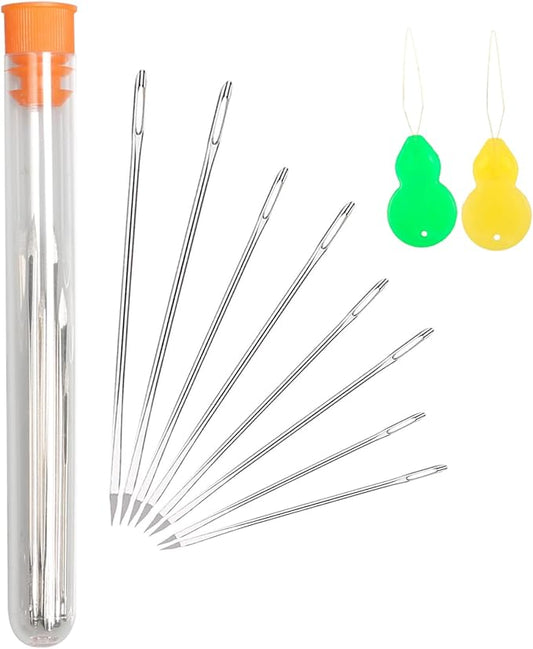 Hekisn Professional Large-Eye Triangle Leather Needles with Threaders for Hand Sewing Repair Stitching Projects (1.83 * 70/1.6 * 58/1.25 * 52/1.02 * 48mm)