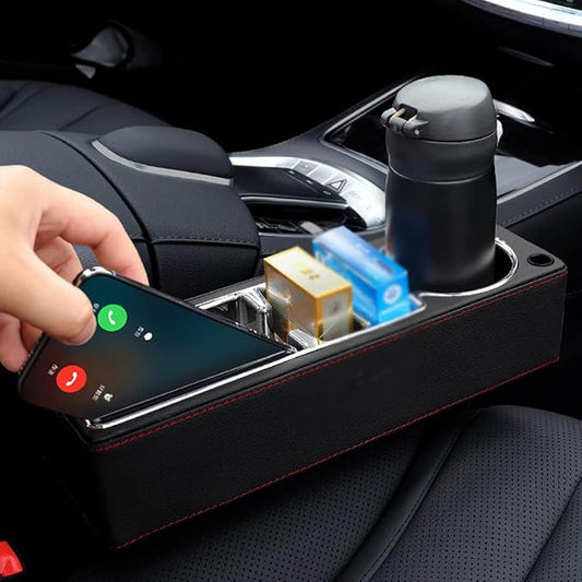 PU Leather Car Seat Gap Filler,Universal Car Seat Organizer Multifunctional Car Cup Holder Gap Filler Storage Box Console Side Pocket Car Organizer for Phones Sunglasses,Ordinary Style,Brown