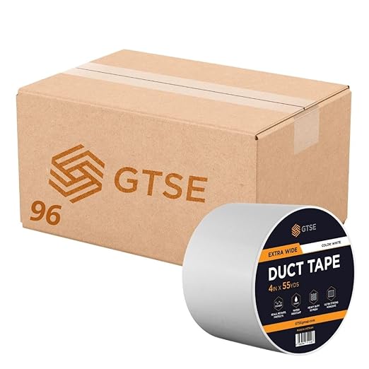 GTSE Wide Duct Tape, White, 4 Inches x 55 Yards (164 ft), Heavy Duty, Waterproof Repair Tape for Indoor or Outdoor Use, 96 Rolls