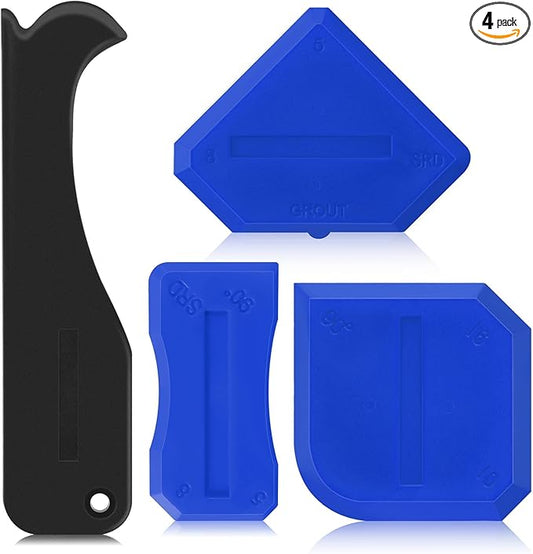 Outus 4 Pieces Silicone Caulking Tool Set Sealant Finishing Grout Scraper Caulking Removal Tool for Kitchen Bathroom Floor Sink Joint Sealant Sealing Home House Renovation, Reuse and Replace (Blue)