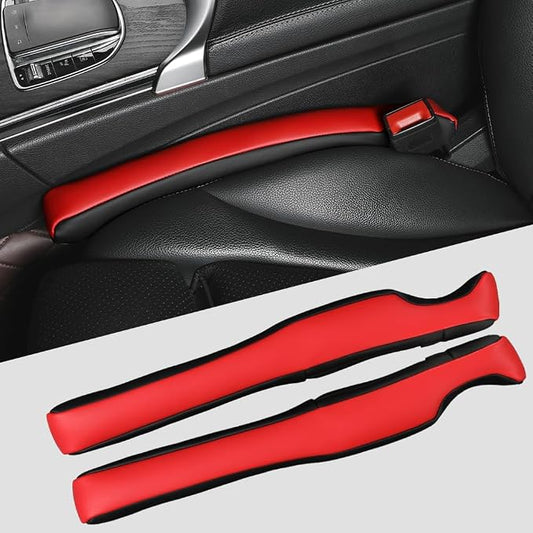 2Pack Leather Car Seat Gap Filler Anti-Drop Console Organizer, Scratch-Resistant Waterproof Easy to Clean, Fits 90% Vehicles Without Blocking Seat Movement (Black&Red)