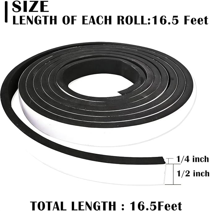 1/2 inch Wide x 1/4 inch Thick Single Sided Foam Weather Stripping, Closed Cell, High Density, Soundproof, Self-Adhesive Foam Insulation Strip for Door Frame, AC Window Units, Black