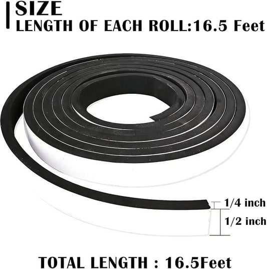 1/2 inch Wide x 1/4 inch Thick Single Sided Foam Weather Stripping, Closed Cell, High Density, Soundproof, Self-Adhesive Foam Insulation Strip for Door Frame, AC Window Units, Black
