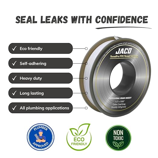 JACO ThreadPro High-Density Thread Seal Tape - 1/2" x 125 ft. (Mega Roll) | Professional PTFE Pipe Sealant | Plumbers Tape