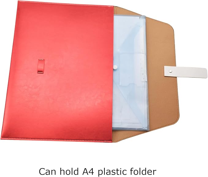 PU Leather A4 File Folder Large Document Holder Waterproof Envelope Folder Case with Handmade Closure (Red)