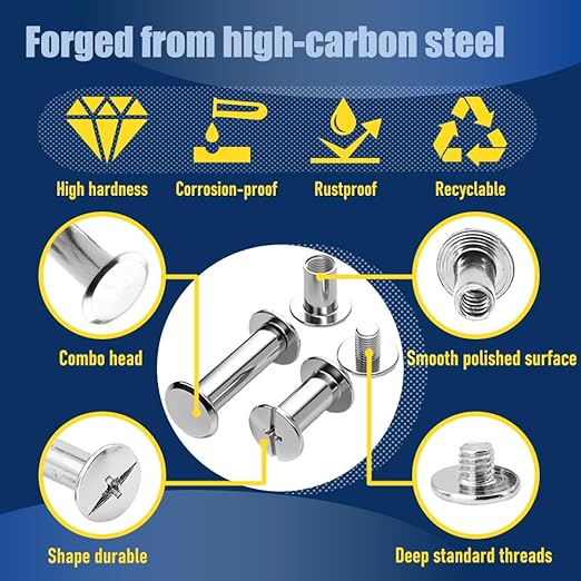 90 Sets Silvery Chicago Screws Leather Rivets Kit, 4 Sizes (M5*4,5,6,8) & 2 Screw Lengths (M4*3,4) for Belts, Bookbinding, DIY Leather (Silvery)