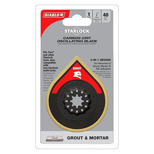 Diablo Starlock Carbide Grit Oscillating Sanding Blade for Grout and Mortar - 2-3/4", Carbide Grit, 1/8" Grout Thickness - DOSCGX