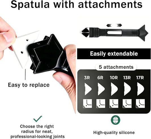3-in-1 Silicone Caulking Tool – Stainless Steel Caulk Remover & Sealant Finishing Scraper, Grout Removal Tool, Caulk Edger & Seam Repair Kit for Bathroom, Kitchen, Floor, Window, Sink Joints