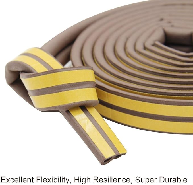 CloudBuyer Door & Window Weather Stripping, Soundproof Insulation Seal Strip with Self-Adhesive Rubber Collision Protection, 16.5 Ft (Brown)