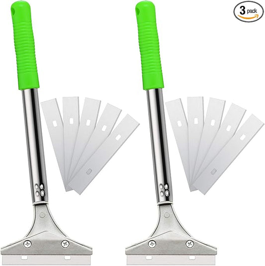 Mudder 4 Inch Razor Blade Scraper Tool Wallpaper Floor Tile Paint Removal Smoothing Scraper Tool with Replacement Blade for Removing Wallpaper Sticker Glue Floor Adhesive(Green,3 Pcs)