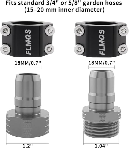 Garden Hose Repair Connector Kit with Clamps, Fits 3/4"Garden Hoses, Leak-Proof Male and Female Hose Adapter, 2 Sets Black