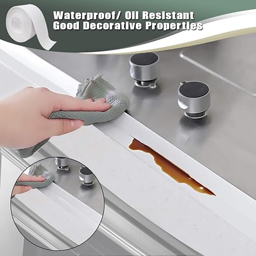Caulk Tape - 2 Roll Waterproof Bathroom Caulking Tape for Shower, Toilet Edge Protector Bathtub, Sink | Self-Adhesive PVC Caulk Strip Sealant with Tool | Bathroom Decor & Accessories(1.5" x 10.5Ft)