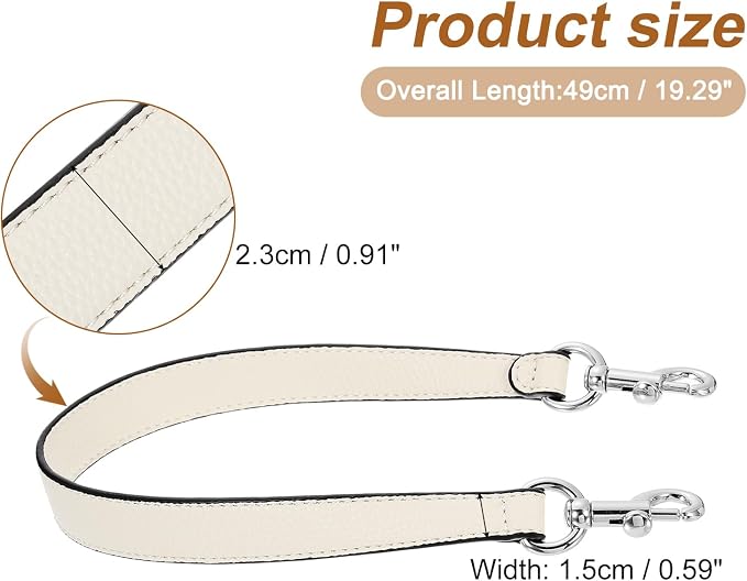 uxcell 19.29 Inch PU Leather Short Bag Strap with Clasp, Purse Handles Handbags Replacement Straps for Clutch Bag Underarm Bags, Beige, Silver Buckle