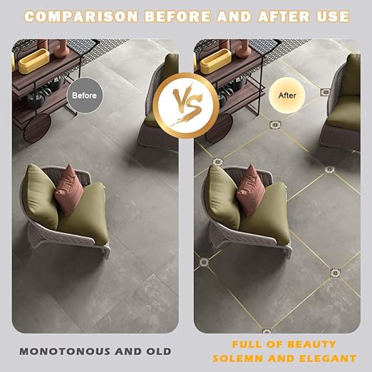 Floor Tiles Gold Foil Lines Metalized Mirror Tape, Self-Adhesive Tile Seam Sticker, Waterproof Gap Sealing Foil Decor Tape for Wall, Cabinet, Kitchen (0.39in x 164 Ft) (Silver)