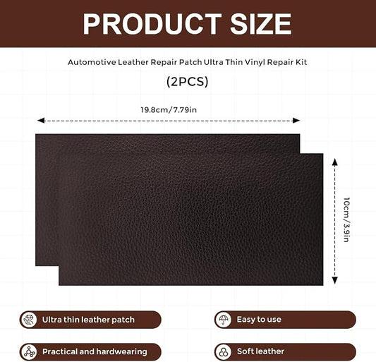 2PCS Leather Repair Patch Tape, Vinyl Patch, 4 x 8 Inches PU Vinyl Repair Patches for Car Upholstery Seat, Self Adhesive Leather Repair Patches for Furniture, Couch, Sofa, Car Seats (Brown)