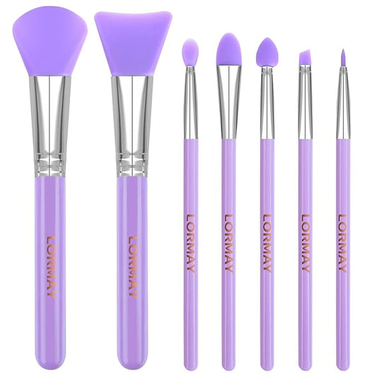 LORMAY 7 Pcs Silicone Brush Applicator Kit for UV Resin Epoxy Art Crafts and Cream Makeup Products (Purple)