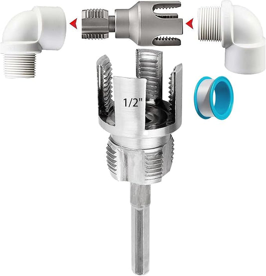 Pvc Pipe Threader, Pipe Tapping and Threading Tool, 4 in 1 Water Pipe Threader, Pipe Thread Cutting Tools for 1/2'' 3/4'' 1'' Dies, External & Internal Pipes Threader, Water Pipe Threading Tool