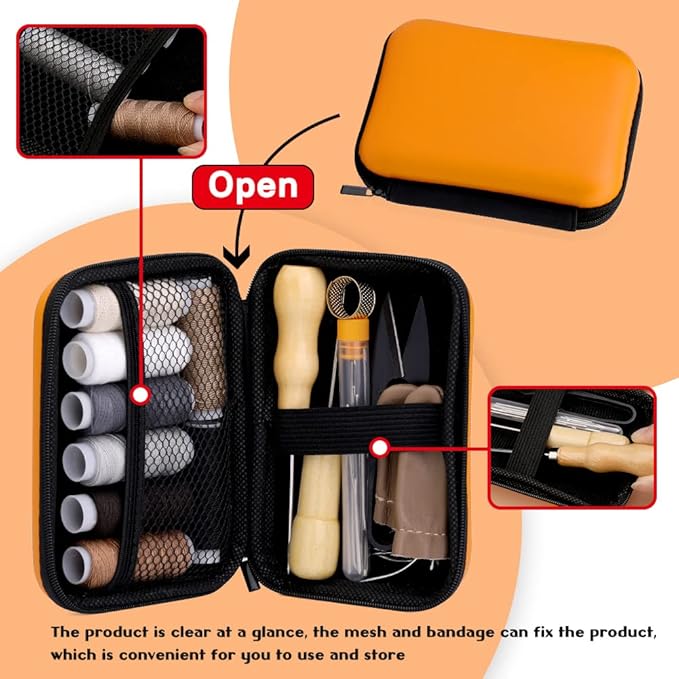 40 Pcs Upholstery Repair Sewing Kit, Leather Heavy Duty Sewing Kit, Leather Working Kit with 8 Upholstery Thread, Sewing Upholstery Needles, Needle and Thread Kit for Carseat, Backpack, Shoes