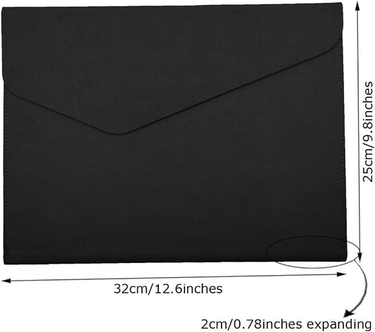 PU A4 Leather File Folder Document Holder Folder Stylish Portfolio Envelope Case with Strap and Invisible Magnetic Closure (Black)