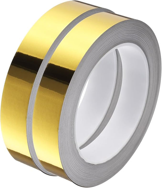 HARFINGTON 2Pcs Floor Tiles Gold Foil Lines Metallic Mirror Tape 0.79" x82 Ft Ft Self Adhesive Decor Floor Wall Seam Sticker Waterproof Gap Sealing Tape for Kitchen Bathroom Cabinet