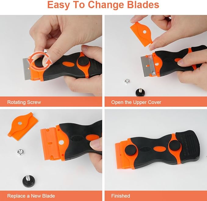 Ainiv 2 Pack Razor Blade Scraper, 2-in-1 Scraper Tool with 20PCS Metal Blades and 20PCS Plastic Blades, Multi-funtional Cleaning Razor Scraper for Stickers, Labels, Caulk, Adhesive, Paint Removal