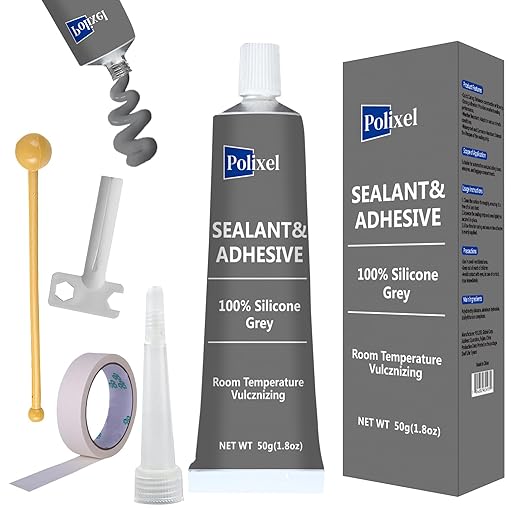 Gray RTV Silicone Sealant Adhesive 100% High Temperature Silicone Caulk Waterproof Stronger Adhesion Shrink & Crack Proof for Automotive Kitchen Bathroom Window Gasket -1.8oz/50g