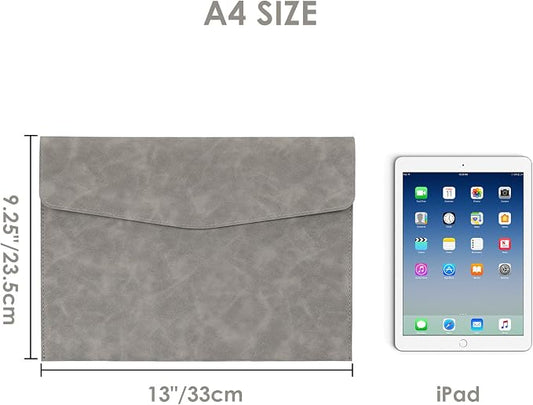 PU Leather Document File Folder,Thin A4 Folder Envelope File Organizer Storage Bag, Receipt Contract Case with Magnetic Closure (Grey)