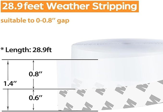 28.9 Ft Weather Stripping Door Seal Strip Tape,Silicone Draft Stopper,Self Adhesive Shower Door Bottom Seal, Insulation Strip for Frame Windows and Glass Gaps (Transparent, 35mm)