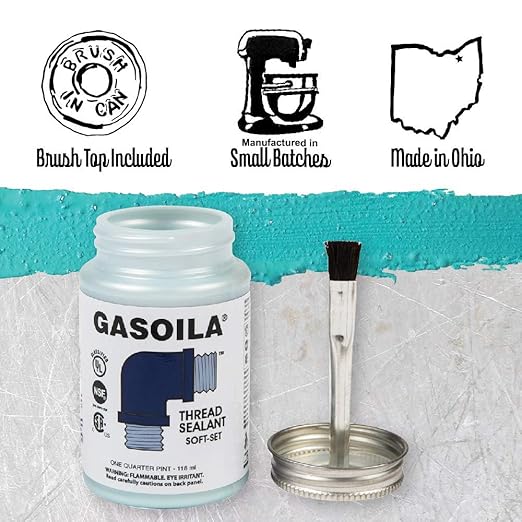 Gasoila Soft-Set Pipe Thread Sealant – Non-Hardening Paste for Metal & Plastic, 1/2 Pint with Brush Cap – Reliable Leak Prevention, Drip-Resistant, Temp Range -100 to 600°F, Made in USA