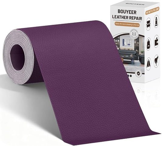 BOUYEER Leather Repair Patch Tape Kit,Self Adhesive Leather Repair for Sofa，Car Seat,Office Chair,Furniture,Jacket,Waterproof Strong Adhesive Vinyl Repair Kit. 4 in x 79 in,Purple
