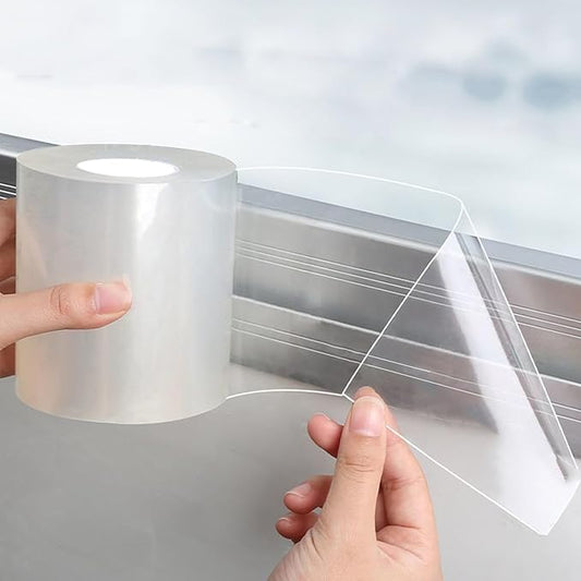 Qoqooice Transparent Window Weather Sealing Tape 3 Inch x 33 FT Weather Stripping Residue-Free Clear Window Insulation Tape for Doors Windows and Shower Glass Gaps (3 in * 33 FT)