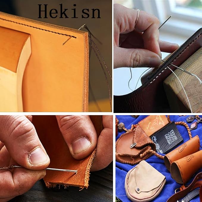 Hekisn Professional Large-Eye Triangle Leather Needles with Threaders for Hand Sewing Repair Stitching Projects (1.83 * 70/1.6 * 58/1.25 * 52/1.02 * 48mm)