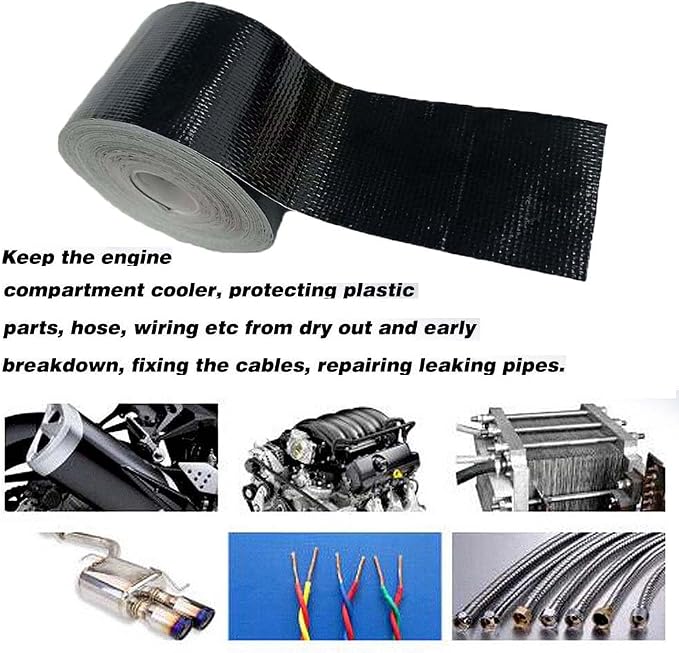 Xinhan (Gold,Silver,Black) Aluminum Foil Heat Shielding Tape High Temperature Heat Reflective Adhesive Backed Tape Compatible with Car Intake Pipe Engine Bay Hoses Wires Etc (Black, 2in x 15ft)