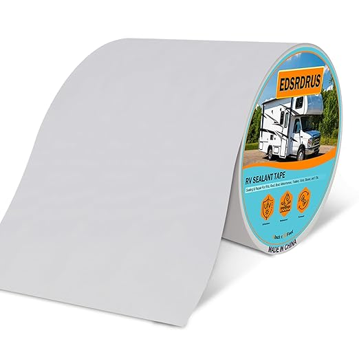 EDSRDRUS RV Roof Tape, Heavy-Duty Adhesive Butyl Seal Tape Waterproof UV-Resistant for RV Repair, RV Sealant Tape for Boat, Camper Roof Leaks (White, 6inch*50ft)