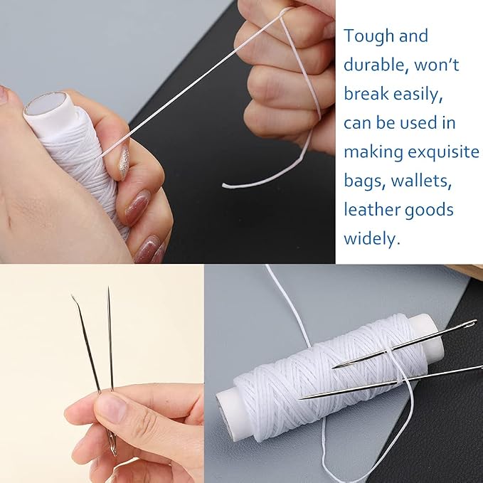 Ftyiwu Waxed Thread, Upholstery Needle and Thread 32 Yards with 7PCS Hand Sewing Needles for Home Upholstery Carpet Canvas Repair Leather Sewing (White)