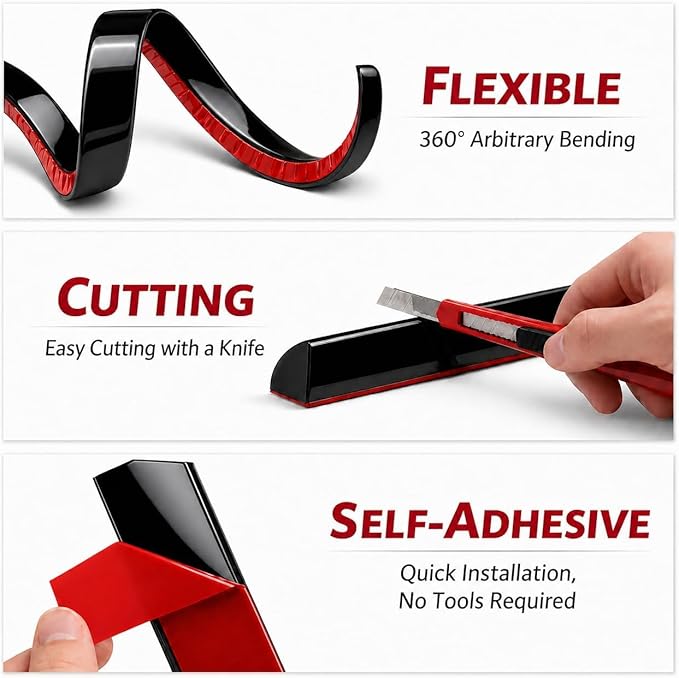 0.25" x 0.25" Mini Quarter Round Molding,40FT Self Adhesive Flexible Trim for Small Gaps, Countertop Wall Seam, Window Sill, Desk & Cabinet Edge, Peel and Stick Finishing Strip