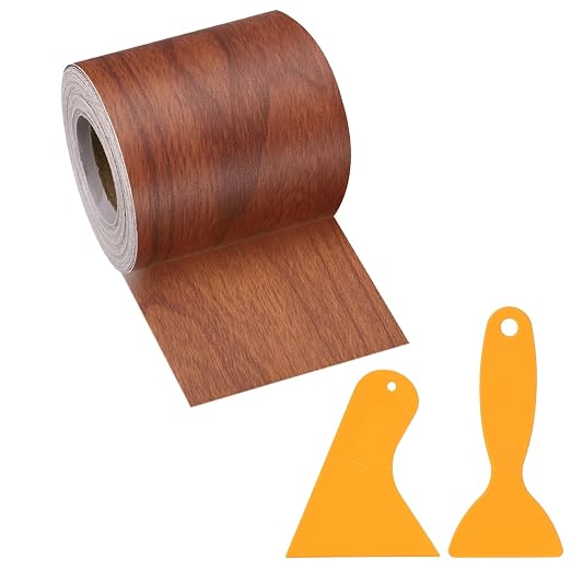 PATIKIL Wood Grain Repair Tape, 2" x 33' Self Adhesive Realistic Wood Tape with Scraper Durable Repair Patch for Furniture Floor Window Door Table DIY Home Decor, Brown Wood Grain